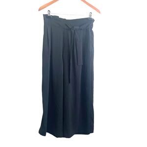 ZARA Women Paperbag Pants M Black Wide Flare Elastic Waist‎ Boho Cottage Fairy